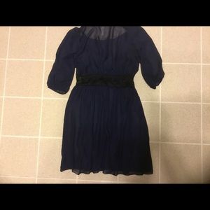 Large Navy Blue Spring Dress Black Trim Mini Flowy